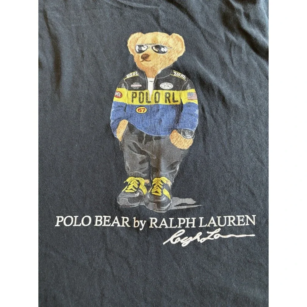 Polo Ralph Lauren Racing Bear Classic Black Crew Neck T Shirt Men’s Size Large
